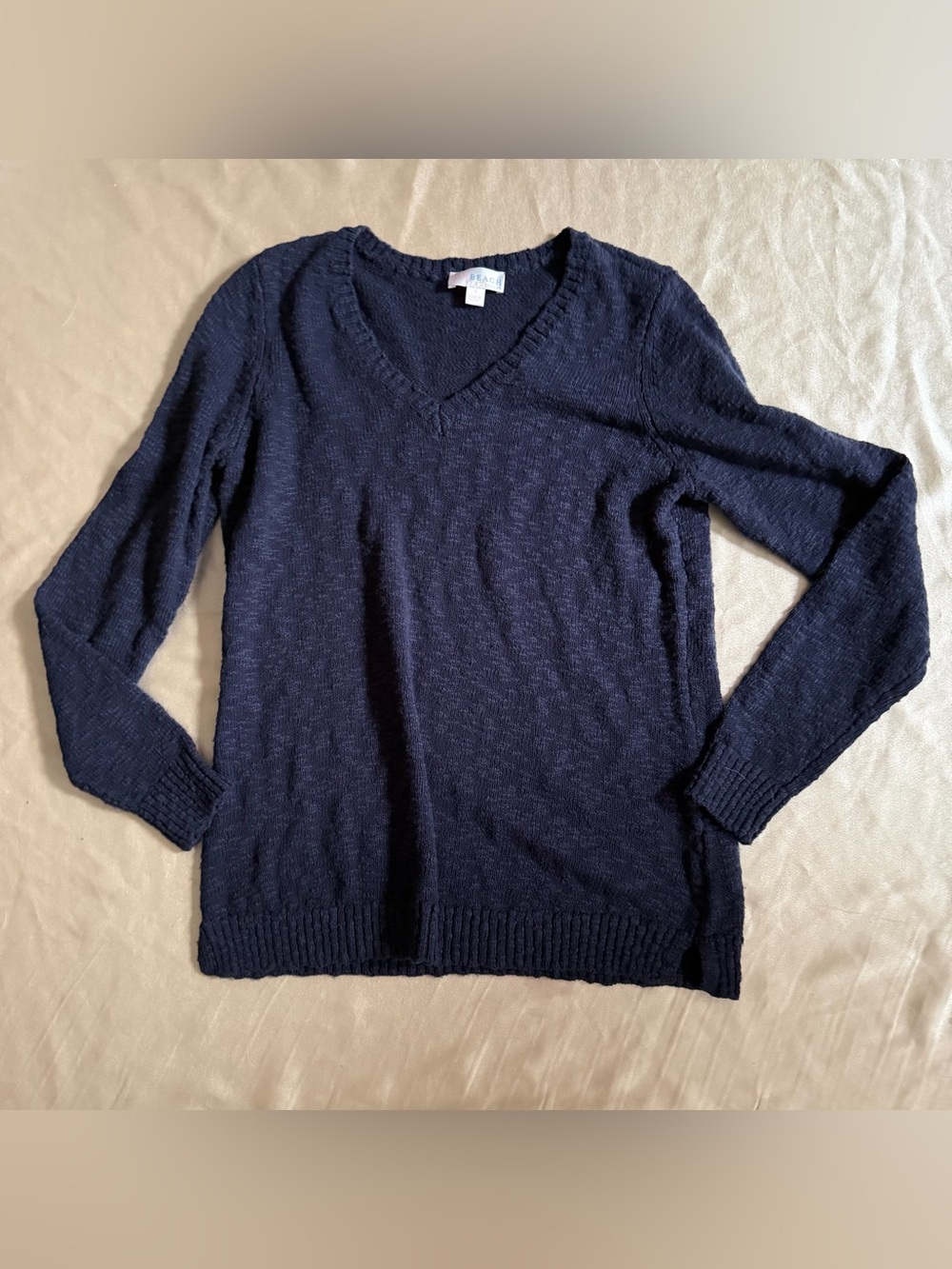 Belle Beach by Kim Gravel Gotta Getaway 100% Cotton V Neck Sweater Small a687893
